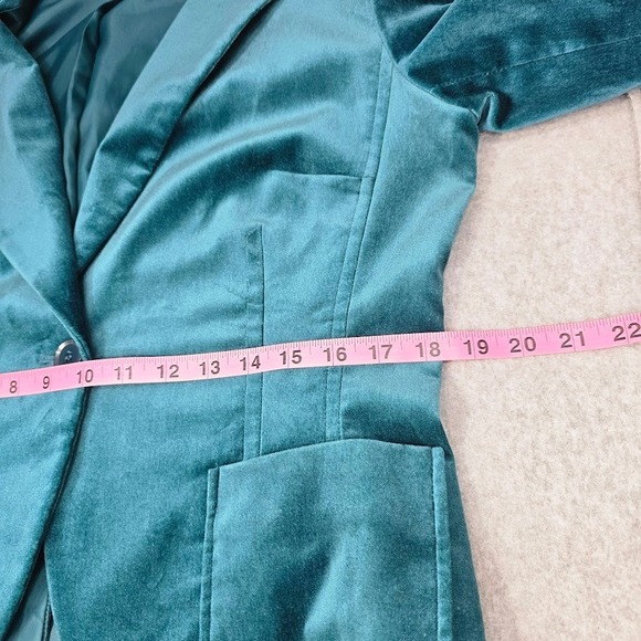 Vtg Y2K New York & Company Blazer Jacket XL Teal Velvet Career Office Fairy Read - Picture 7 of 13